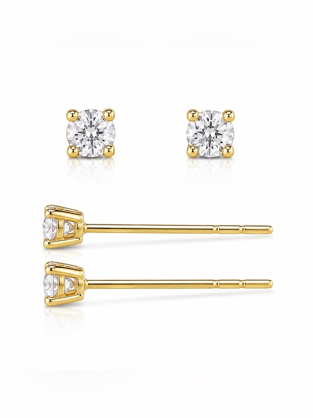 14k Gold Tiny Moissanite Stud Earrings | Dainty 1–3mm Round Solitaire - Picture 2 of 11